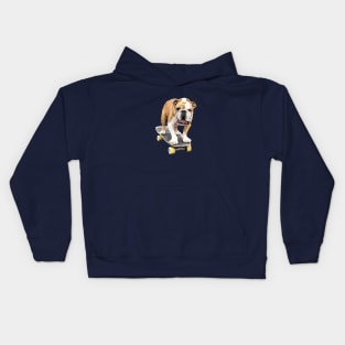 Bulldog on Skateboard Cute Puppy Dog British American Aussie Kids Hoodie